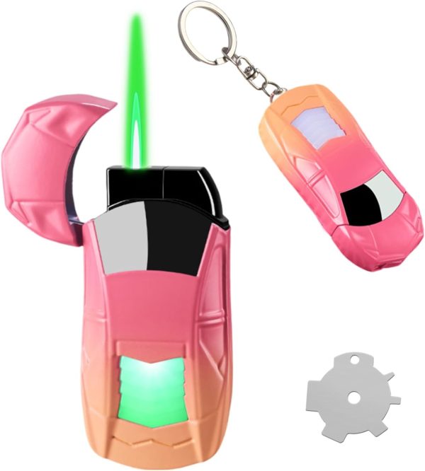 Stylish Sports Car-Shaped Torch Lighter, Adjustable Windproof Flame with Adjust Flame Tool, Refillable Butane Cool Lighter for Gifts, Outdoor, Men (Pink Yellow)