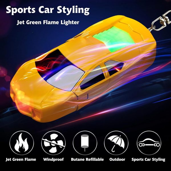 Stylish Sports Car-Shaped Torch Lighter, Adjustable Windproof Flame with Adjust Flame Tool, Refillable Butane Cool Lighter for Gifts, Outdoor, Men (Pink Yellow) - Image 3