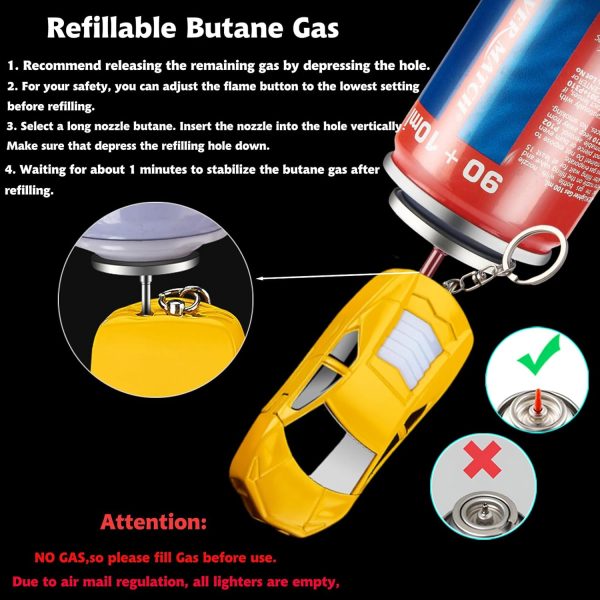 Stylish Sports Car-Shaped Torch Lighter, Adjustable Windproof Flame with Adjust Flame Tool, Refillable Butane Cool Lighter for Gifts, Outdoor, Men (Pink Yellow) - Image 4