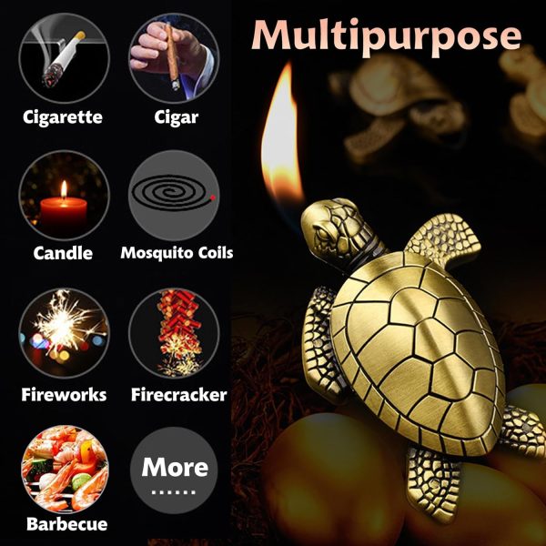 Creative Golden Turtle Desktop Torch Lighter - Portable Gas Lighter with Adjustable Soft Flame, Refillable (Without Butane) - Bronze Gold - Image 2