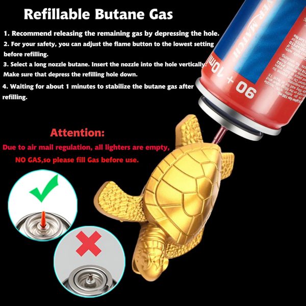 Creative Golden Turtle Desktop Torch Lighter - Portable Gas Lighter with Adjustable Soft Flame, Refillable (Without Butane) - Bronze Gold - Image 3