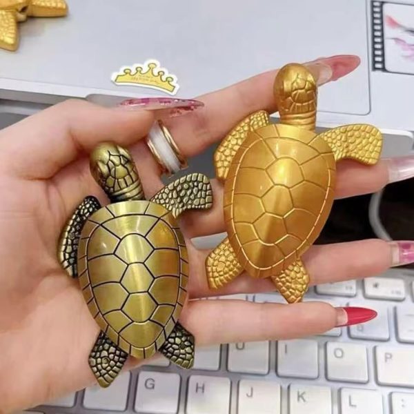 Creative Golden Turtle Desktop Torch Lighter - Portable Gas Lighter with Adjustable Soft Flame, Refillable (Without Butane) - Bronze Gold - Image 5