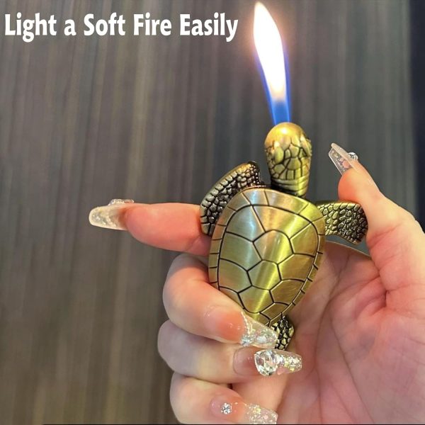 Creative Golden Turtle Desktop Torch Lighter - Portable Gas Lighter with Adjustable Soft Flame, Refillable (Without Butane) - Bronze Gold - Image 7