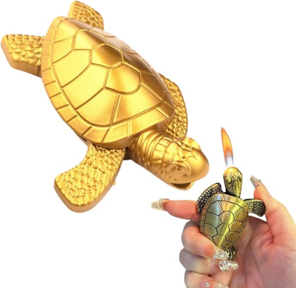 Creative Golden Turtle Desktop Torch Lighter - Portable Gas Lighter with Adjustable Soft Flame, Refillable (Without Butane) - Bronze Gold - Image 8