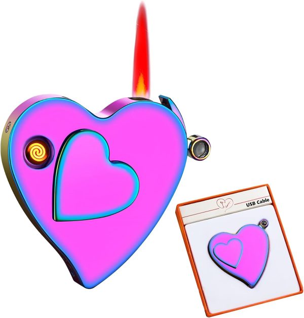 Electronic Lighter, Jet Flame Torch Lighter Electric Lighter Refillable Butane 2 in 1,Cool Windproof Lighter USB Rechargeable Infinity,Creative Love Lighter for Outdoor Indoor Gifts(Rainbow)