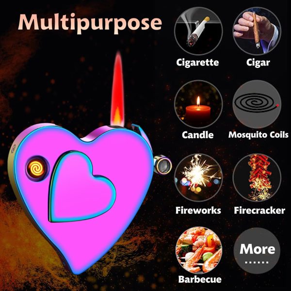 Electronic Lighter, Jet Flame Torch Lighter Electric Lighter Refillable Butane 2 in 1,Cool Windproof Lighter USB Rechargeable Infinity,Creative Love Lighter for Outdoor Indoor Gifts(Rainbow) - Image 2