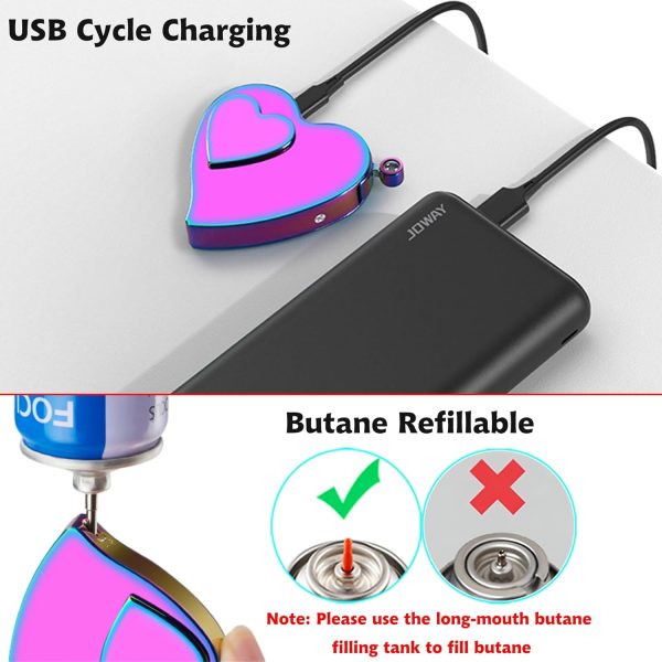 Electronic Lighter, Jet Flame Torch Lighter Electric Lighter Refillable Butane 2 in 1,Cool Windproof Lighter USB Rechargeable Infinity,Creative Love Lighter for Outdoor Indoor Gifts(Rainbow) - Image 6