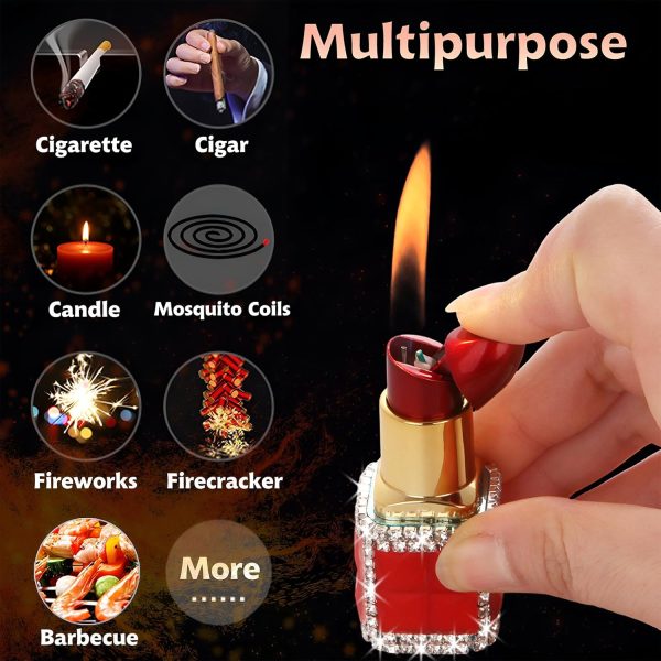 Cute Lipstick Lighter, 2 Pack Soft Flame Refillable Butane Lighter with Flame Adjustment Tool, Unique Torch Lighter Cool Lighters for Women,Girls, Birthday, Anniversary(Without Butane)-Red - Image 9