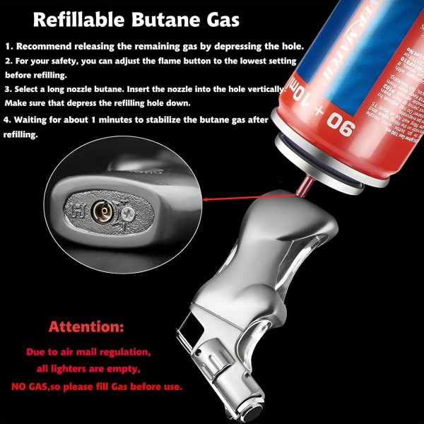 Lighters, 2 Pack Jet Flame Torch Lighter, Adjustable Flame Windproof Lighter with Visible Fuel Tank for Precise Fuel Control, Cool Refillable Butane Lighter for Outdoor,Indoor,Gifts(Without Butane) - Image 5