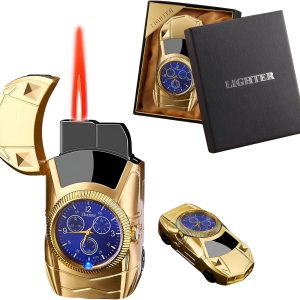 Torch Lighter, Stylish Sports Car-Shaped Butane Lighter, Creative Windproof Lighter with Cool Design, Novelty Jet Flame Torch Lighter, Refillable Butane Gifts Lighter for Outdoor Indoor(Gold-A)