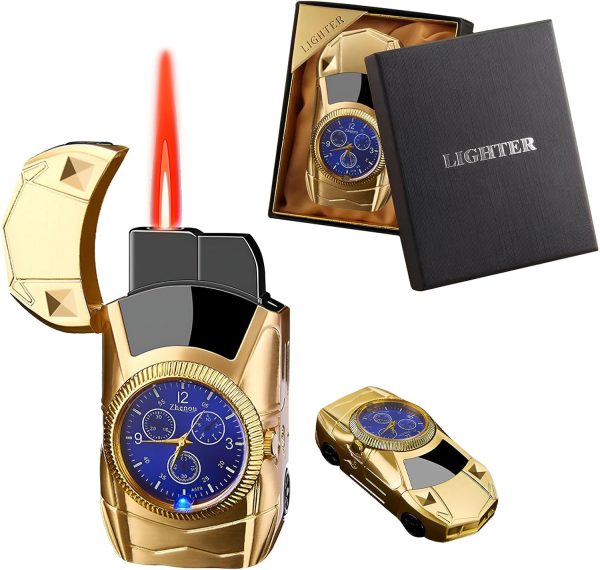 Torch Lighter, Stylish Sports Car-Shaped Butane Lighter, Creative Windproof Lighter with Cool Design, Novelty Jet Flame Torch Lighter, Refillable Butane Gifts Lighter for Outdoor Indoor(Gold-A)