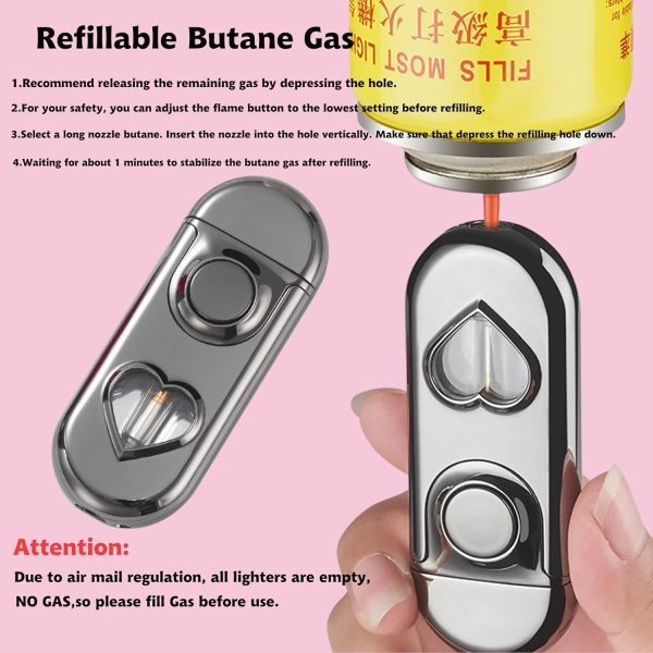 Torch Dual Flame Lighter with 6 Flint Stones, Windproof with Gas Window, Adjustable Soft & Jet Flame, Refillable Butane for Indoor Outdoor - Black - Image 4