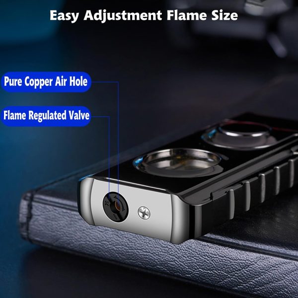 Torch Dual Flame Lighter with 6 Flint Stones, Windproof with Gas Window, Adjustable Soft & Jet Flame, Refillable Butane for Indoor Outdoor - Black - Image 14