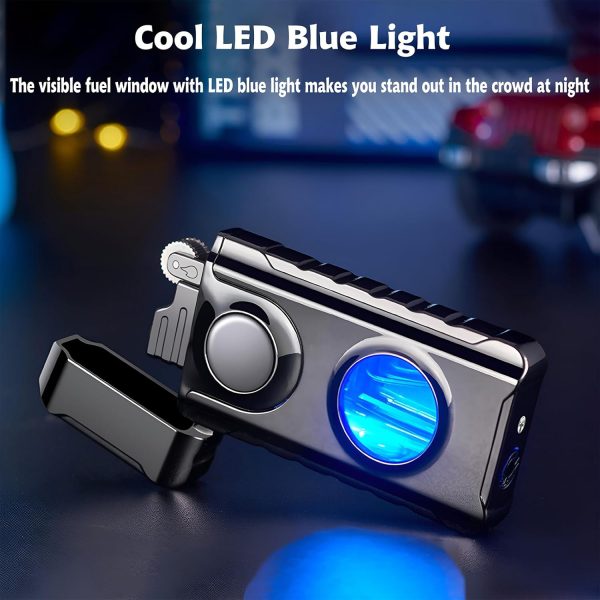 Torch Dual Flame Lighter with 6 Flint Stones, Windproof with Gas Window, Adjustable Soft & Jet Flame, Refillable Butane for Indoor Outdoor - Black - Image 15