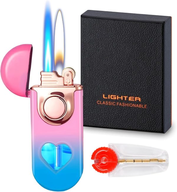 Torch Dual Flame Lighter with 6 Flint Stones, Windproof with Gas Window, Adjustable Soft & Jet Flame, Refillable Butane for Indoor Outdoor - Black - Image 17