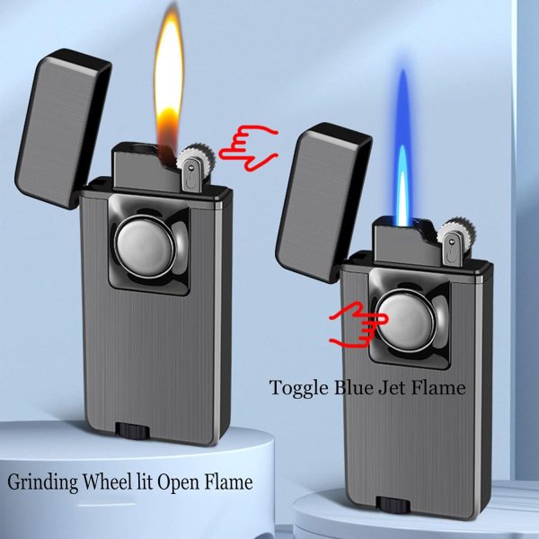 Torch Dual Flame Lighter with 6 Flint Stones, Windproof with Gas Window, Adjustable Soft & Jet Flame, Refillable Butane for Indoor Outdoor - Black - Image 19
