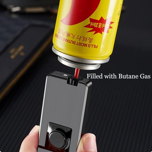 Torch Dual Flame Lighter with 6 Flint Stones, Windproof with Gas Window, Adjustable Soft & Jet Flame, Refillable Butane for Indoor Outdoor - Black - Image 21