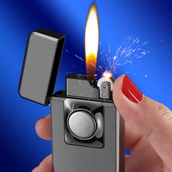 Torch Dual Flame Lighter with 6 Flint Stones, Windproof with Gas Window, Adjustable Soft & Jet Flame, Refillable Butane for Indoor Outdoor - Black - Image 23