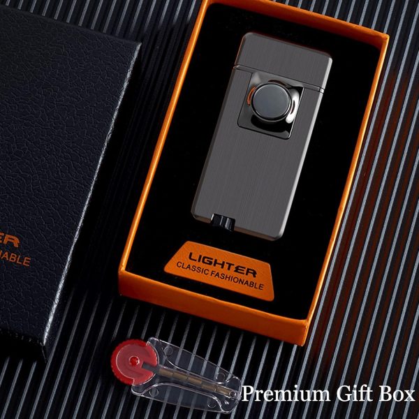 Torch Dual Flame Lighter with 6 Flint Stones, Windproof with Gas Window, Adjustable Soft & Jet Flame, Refillable Butane for Indoor Outdoor - Black - Image 25