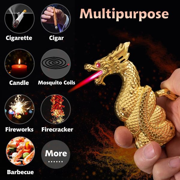 Torch Lighter, Advanced Luxury Desktop Dragon-Shaped Butane Lighter, Cool Adjustable Jet Flame Lighter, Refillable Butane Lighter for Tabletop Ornament Men Boyfriends Indoor (Without Butane)-Black - Image 2