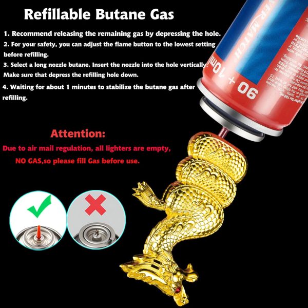 Torch Lighter, Advanced Luxury Desktop Dragon-Shaped Butane Lighter, Cool Adjustable Jet Flame Lighter, Refillable Butane Lighter for Tabletop Ornament Men Boyfriends Indoor (Without Butane)-Black - Image 4
