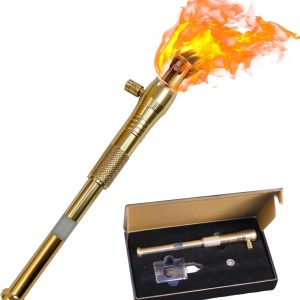 Torch Lighter, Upgraded Long Handle Trench Lighter Fluid Refillable with Visible Fuel Tank, Windproof Vintage Lighter with 5pcs Flint Stone, Cool Kerosene Lighter for Outdoor Camping Collection Gifts