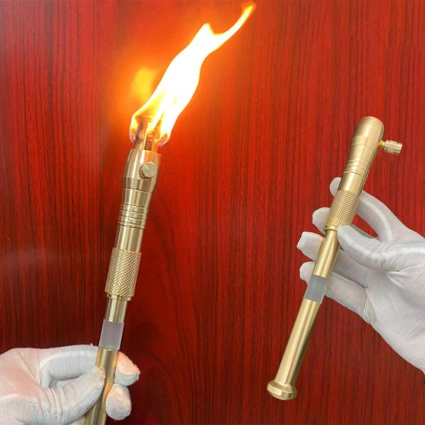 Torch Lighter, Upgraded Long Handle Trench Lighter Fluid Refillable with Visible Fuel Tank, Windproof Vintage Lighter with 5pcs Flint Stone, Cool Kerosene Lighter for Outdoor Camping Collection Gifts - Image 3